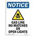 Signmission OSHA Notice Sign, 24" H, 18" W, Rigid Plastic, Gas Line No Matches Sign With Symbol, Portrait OS-NS-P-1824-V-13005